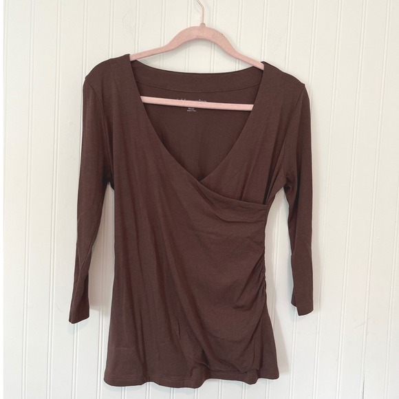 Soft Surroundings Tops - Soft Surroundings Top Womens XS Brown Pima Cotton Modal Wrap Side Ruched